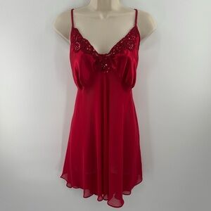 Vintage California Miss Red Chiffon Lace Slip Dress XL (C1)